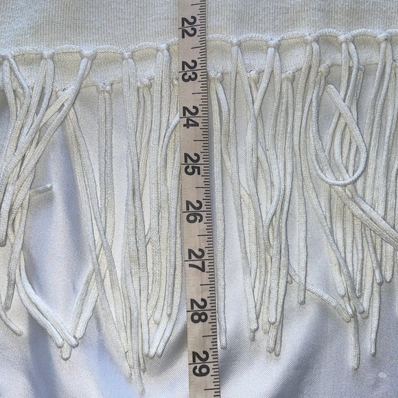 Michael Kors Cream White Cotton Statement Fringe Sweater Shawl Funnel Collar LRG - Picture 10 of 15
